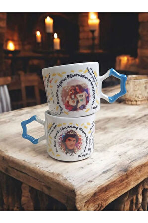 Kişiselleştirilebilir Ikili Prens Dizisi Karekod Baskılı El Yapımı Doğal Seramik Kupa Mug Fincan