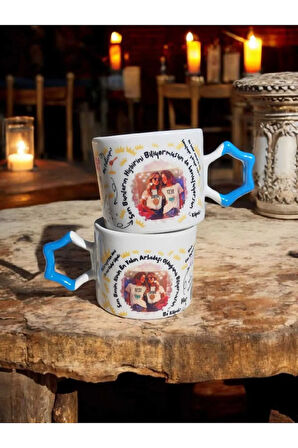 Kişiselleştirilebilir Ikili Prens Dizisi Karekod Baskılı El Yapımı Doğal Seramik Kupa Mug Fincan