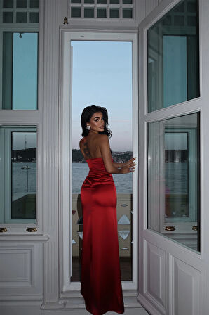 Kırmızı Dianeli Bağlamalı Elbise ATE-2895