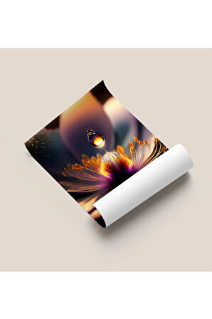 Çerçevesiz Poster - Dijital Baskı - Mor Çiçek ve Damlası