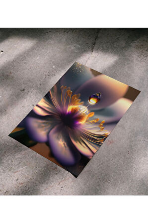 Çerçevesiz Poster - Dijital Baskı - Mor Çiçek ve Damlası