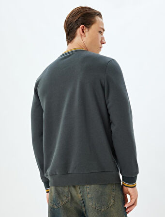 Bisiklet Yaka Sweatshirt Kolej Nakışlı Şardonlu Pamuk Karışımlı