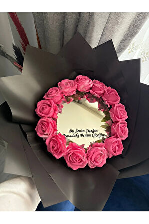 Aynalı buket bu senin çiçeğin aynadaki benim çiçeğim yazılı premium