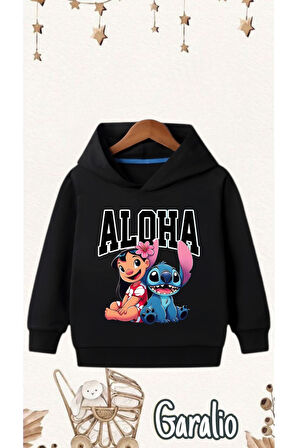 ALOHA STİTCH BASKILI KAPÜŞONLU ÇOCUK SWEATSHİRT