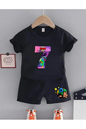Çocuk Tasarım Brawl Stars 7 Baskılı T-Shirt Şort Alt Üst Takım