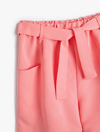 Kız Çocuk Şort Kemer Detaylı Cepli Beli Lastikli