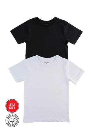 2 li set Beyaz ve Siyah Kısakol Bisiklet Yaka Likralı Badi Tişört  Unisex (kız ve erkek)