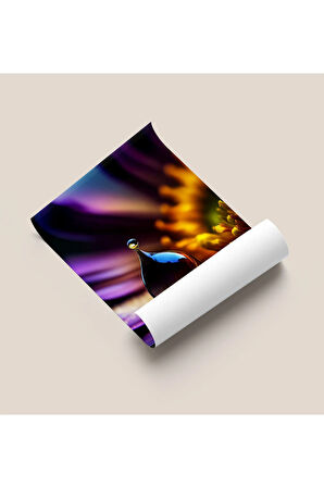 Çerçevesiz Poster - Dijital Baskı - Mor Çiçek ve Damla