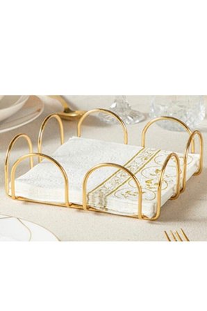 Pecetelik Gold Metal Peçetelik Kare Yatay Cafe Sunum Peçeteliği Masa Üstü Kağıt Mutfak Peçetelik PAOLA-P, one size