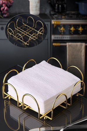 Pecetelik Gold Metal Peçetelik Kare Yatay Cafe Sunum Peçeteliği Masa Üstü Kağıt Mutfak Peçetelik PAOLA-P, one size
