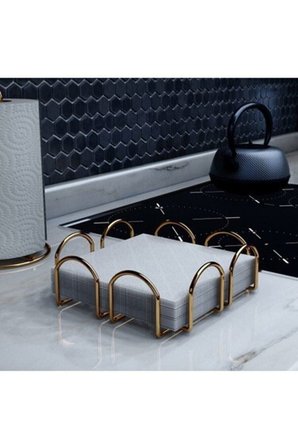 Pecetelik Gold Metal Peçetelik Kare Yatay Cafe Sunum Peçeteliği Masa Üstü Kağıt Mutfak Peçetelik PAOLA-P, one size