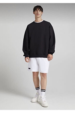 Impavido Pamuklu Unisex Oversize Basic Beyaz Bisiklet Yaka Sweatshirt
