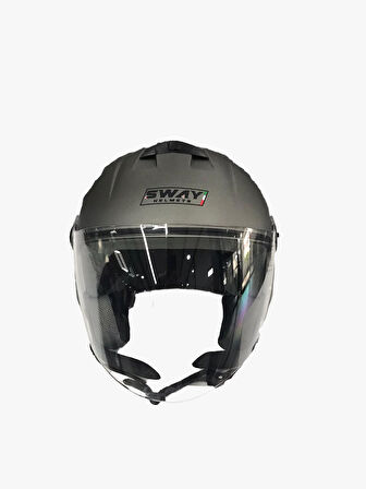 Sway 715 Solid Şeffaf Vizörlü Yarım Motosiklet Scooter Kaskı M Beden Matt Titanium