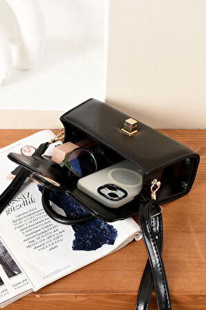 Lüks Mini Özel Tasarım Kilit Detaylı Çapraz Askılı Omuz Çantası