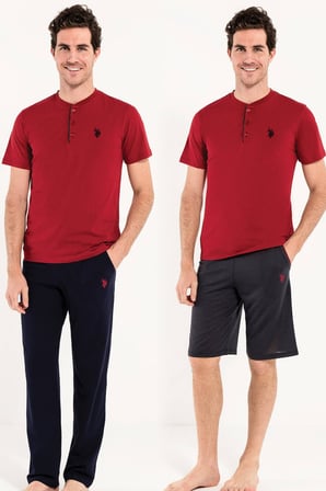 Erkek Lacivert 1 Kısa Kollu Pijama + 1 Şort Orjinal Kutulu
