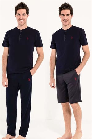 Erkek Lacivert 1 Kısa Kollu Pijama + 1 Şort Orjinal Kutulu