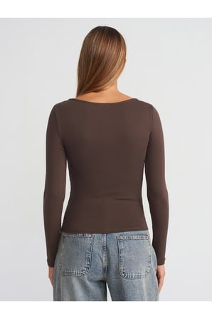 31401 Büzgülü Kayık Yaka Top-Siyah