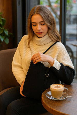 Lüks Süet Omuz Çantası + Uyumlu Makyaj Çantası – Şıklık ve Düzen Bir Arada