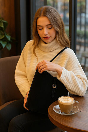 Lüks Süet Omuz Çantası + Uyumlu Makyaj Çantası – Şıklık ve Düzen Bir Arada