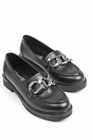Günlük Rahat Ve Şık Kalın Tabanlı Kadın Zincirli Loafer Ayakkabı