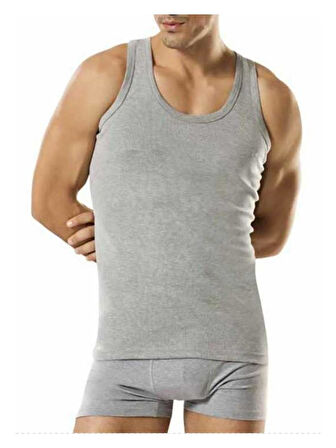 Tutku 0118 (S-1 BEDEN) (6 AD) Ribana Sporcu Rambo Spor Erkek Pamuklu Atlet GRİ