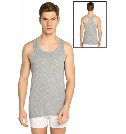 Tutku 0118 (S-1 BEDEN) (6 AD) Ribana Sporcu Rambo Spor Erkek Pamuklu Atlet GRİ