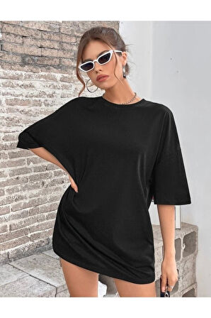 Gramix Kadın Siyah Sırt Detay Kelebek Baskılı Oversize T-shirt