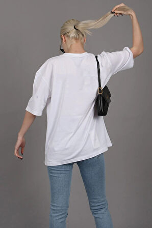 Oversize Panda Baskılı Beyaz Tshirt