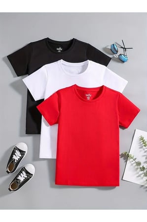 3'lü pamuklu ve likralı kız erkek çocuğu unisex t-shirt 5-15 yaş