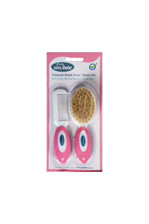 Sevi Bebe Naturel Fırça Tarak Seti Art-401 Pembe