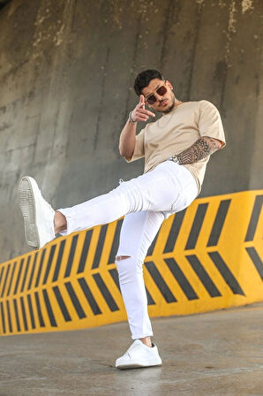 Minimal Kalp Baskılı Acık Kahverengi Oversize Tshirt