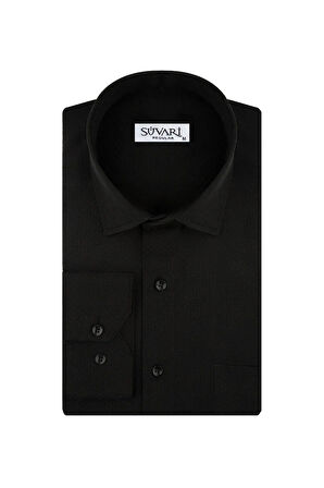 Gm2025000183 Klasik Yaka Regular Fit Armürlü Siyah Erkek Gömlek