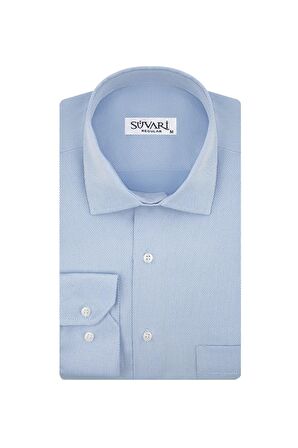 Süvari Gm2025000198 Klasik Yaka Regular Fit Armürlü Mavi Erkek Gömlek