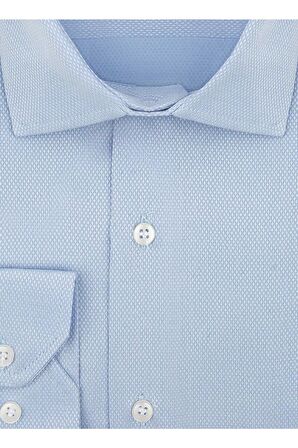Süvari Gm2025000198 Klasik Yaka Regular Fit Armürlü Mavi Erkek Gömlek