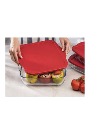 59024 Borcam Kare Tepsi Plastik Kapaklı 3200 Cc