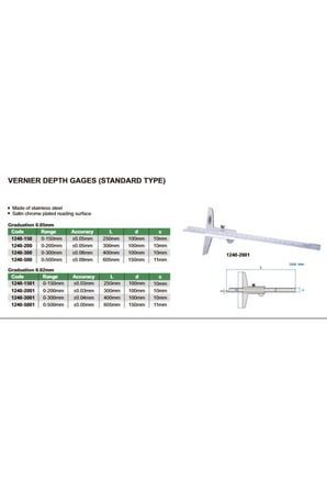 Insize 1240-200 Mekanik Derinlik Kumpası 0,05mm/200mm
