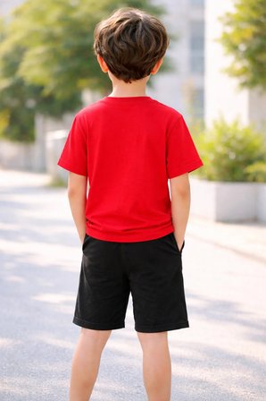 Erkek - Kız Çocuk Tişört Şort Takım %100 Pamuk Yazlık Rahat Kalıp Baskılı T-Shirt Çocuk Kombin