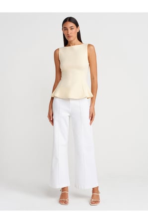 21001 Kayık Yaka Peplum Top