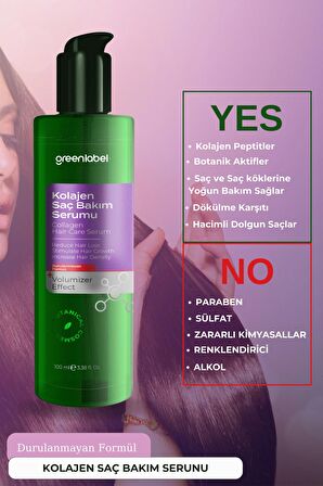 Greenlabel Kolajen Özlü Canlandırıcı Ve Hacim Aldırıcı Durulamasız Saç Serumu 100ml