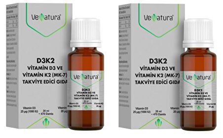 Venatura Vitamin D3 ve Menaquinon 7 Takviye Edici Gıda 20 ml 2 Adet 