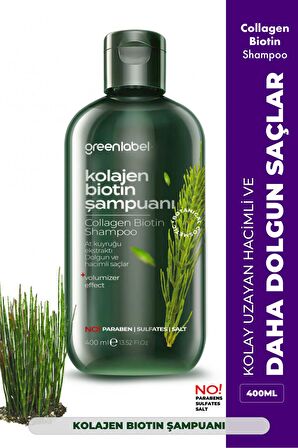 Greenlabel Kolajen Ve Biotin Parabensiz Tuzsuz Sülfatsız Hacim Verici Şampuan 400ml