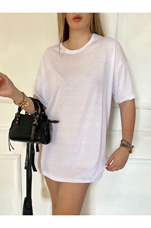 Unısex Düz Renk Basic Oversize Pamuklu Örme Kısa Kollu Bol Kalıp Tshirt