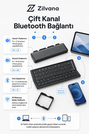 Katlanır Bluetooth Kablosuz Klavye Alüminyum Alaşımlı Taşınabilir Telefon Tablet Tutucu Hediyeli