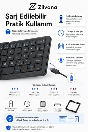 Katlanır Bluetooth Kablosuz Klavye Alüminyum Alaşımlı Taşınabilir Telefon Tablet Tutucu Hediyeli