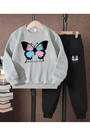 Pijjamam Kız çocuk  butterfly kelebek baskılı eşofman takımı