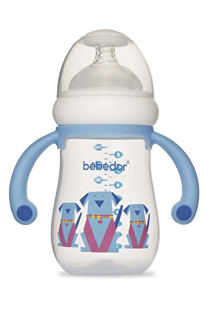 Desenli Geniş Ağızlı Kulplu Pp Biberon 125ml (KOD:99322) - Mavi