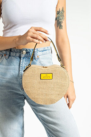 Hasır El Çantası Ve Omuz Çantası Kalpli Çanta