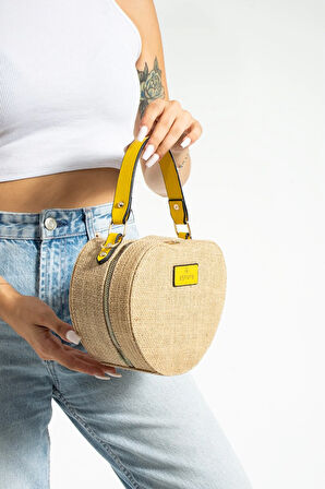 Hasır El Çantası Ve Omuz Çantası Kalpli Çanta