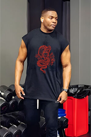 kırmızı ejderha baskılı oversize büyük beden T-shirt