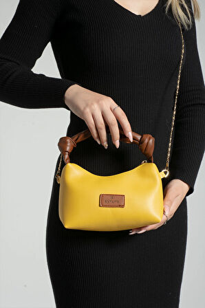 Kadın Soft Deri Düğüm Detaylı Kulplu Zincir Askılı Mini El Omuz Baget Çanta